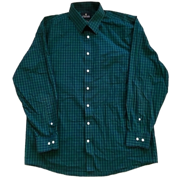 3/$20 Stafford Blue/Green Plaid Button-Up Dress Shirt - Picture 1 of 6